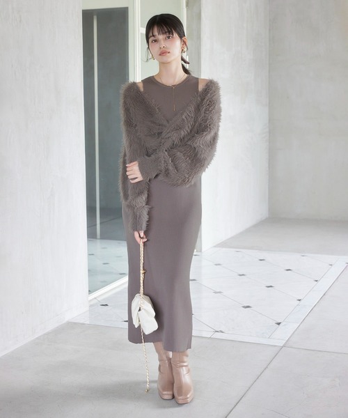 VIS（ビス） ワンピース ねじりショートトップス付きロングニット