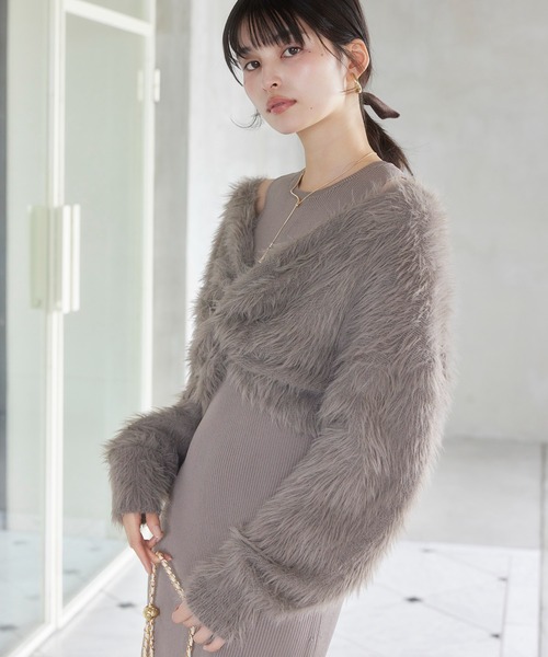 VIS（ビス） ワンピース ねじりショートトップス付きロングニット