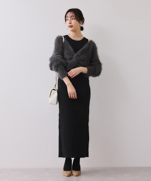 VIS（ビス） ワンピース ねじりショートトップス付きロングニット