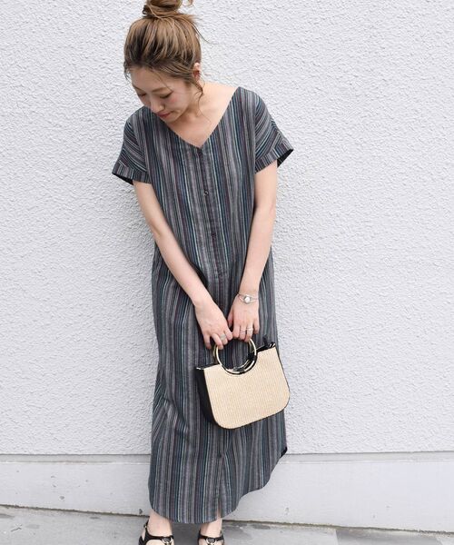 「Khaju」 半袖ワンピース ONE SIZE グリーン レディース_画像9