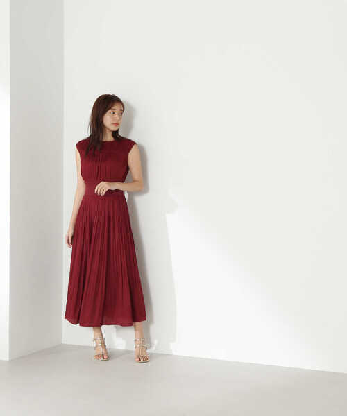 「NATURAL BEAUTY BASIC」 ノースリーブワンピース MEDIUM ワイン レディースの画像