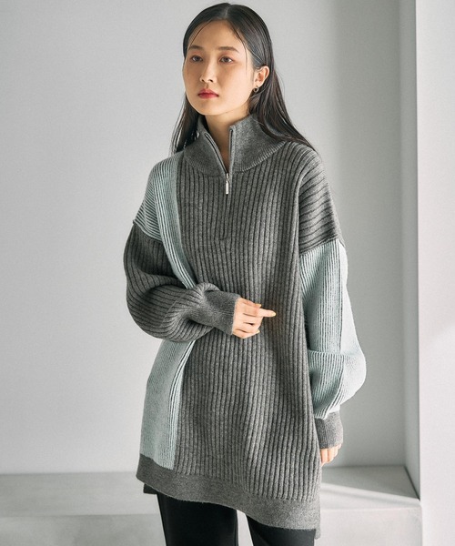 LEPSIM（レプシィム） ニット セーター 7ゲージ配色ZIPチュニック