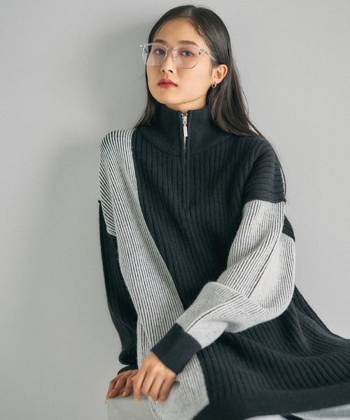 LEPSIM（レプシィム） ニット セーター 7ゲージ配色ZIPチュニック