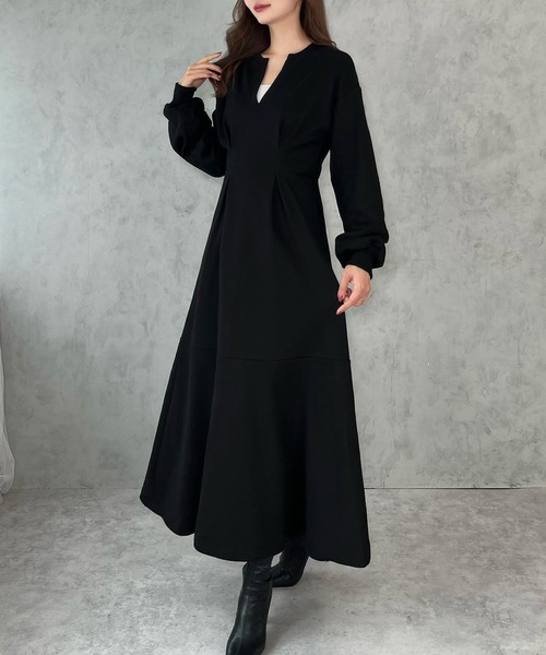 「JUNOAH」 長袖ワンピース MEDIUM チャコール レディース_画像2