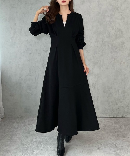 「JUNOAH」 長袖ワンピース MEDIUM チャコール レディース_画像3