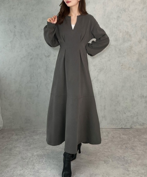 「JUNOAH」 長袖ワンピース MEDIUM チャコール レディース_画像9