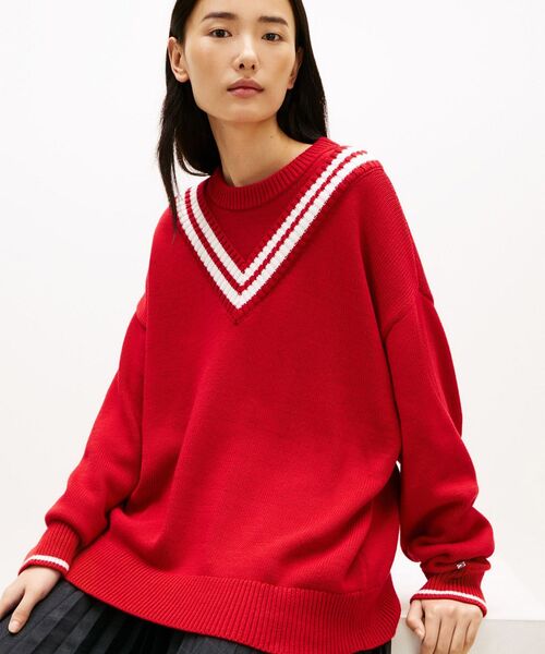 S ☆新品　トミーヒルフィガー ラガーストライプ クルーネック 春ニットセーター TOMMY HILFIGER（トミー・ヒルフィガー） ニット セーター バーシティ