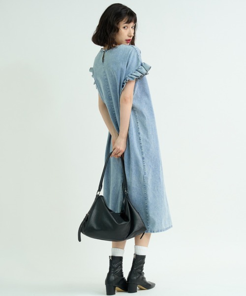 A.D.C.L. ワンピース 袖フリル デニム ロングワンピース : ZOZOTOWN