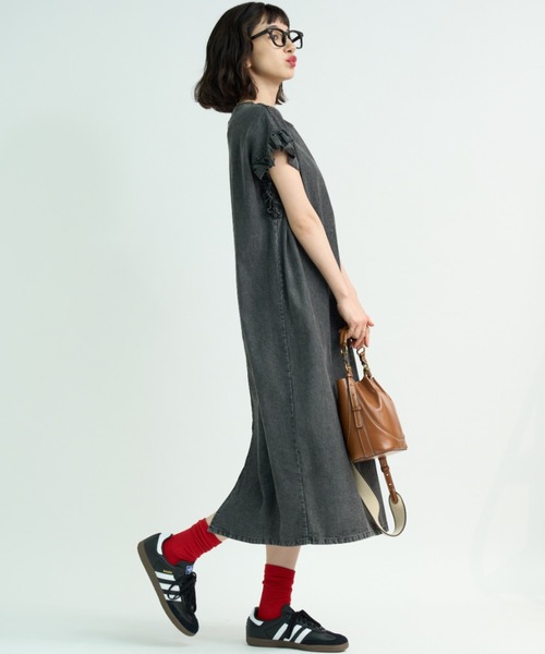 A.D.C.L. ワンピース 袖フリル デニム ロングワンピース : ZOZOTOWN