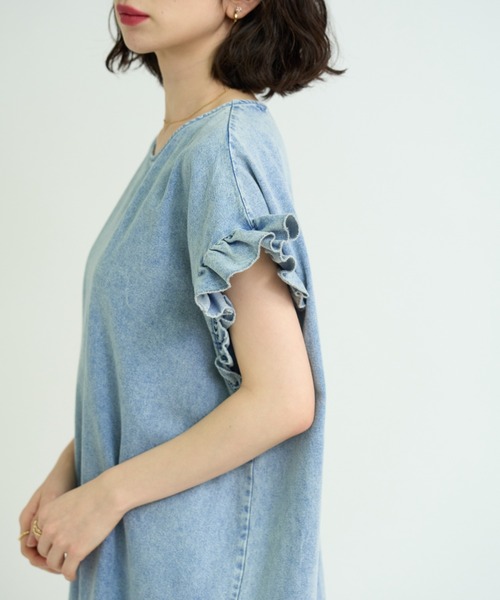 A.D.C.L. ワンピース 袖フリル デニム ロングワンピース : ZOZOTOWN