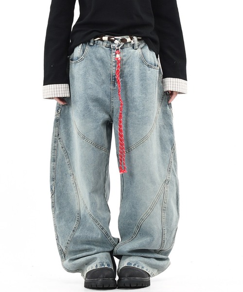 mushwear（マッシュウェア） ワイドパンツ ジーンズ ベルト付き カーブ