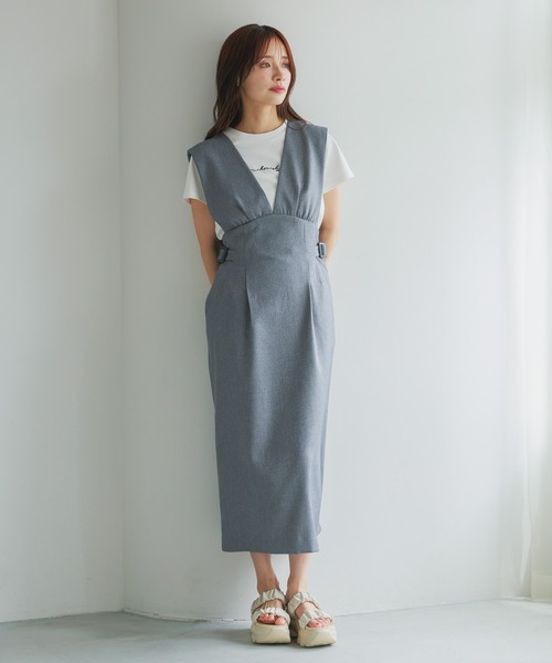 「mysty woman」 サロペットスカート FREE グレー レディース_画像4
