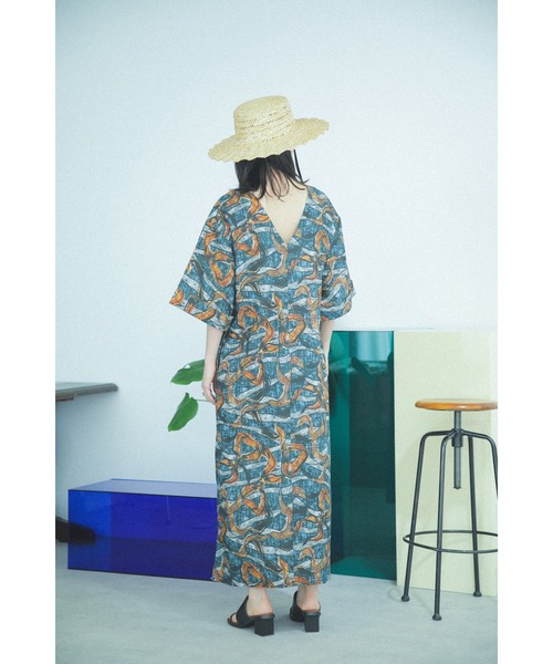 「ROSE BUD」 7分袖ワンピース ONE SIZE ブルー レディース_画像6