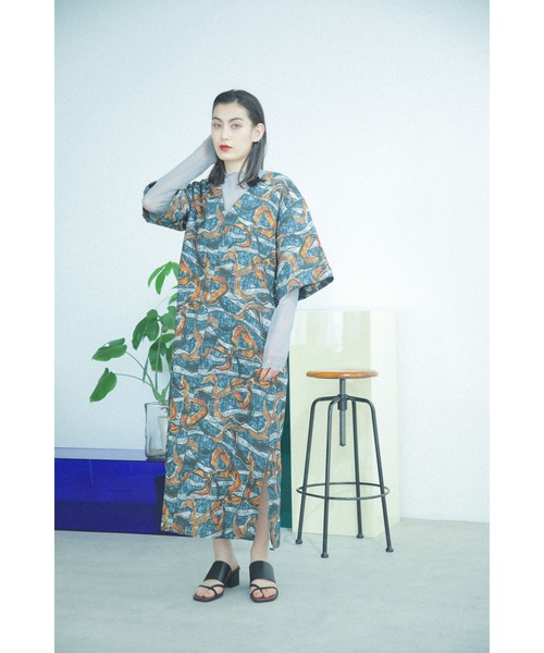 「ROSE BUD」 7分袖ワンピース ONE SIZE ブルー レディース_画像7