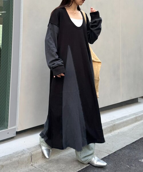 「etsinta」 長袖ワンピース ONE SIZE ブラック レディース_画像3