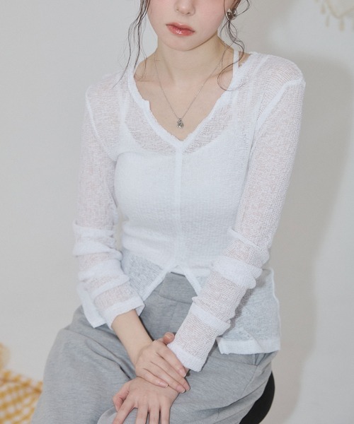 「ENVYM」 長袖カットソー FREE ネイビー レディース_画像7