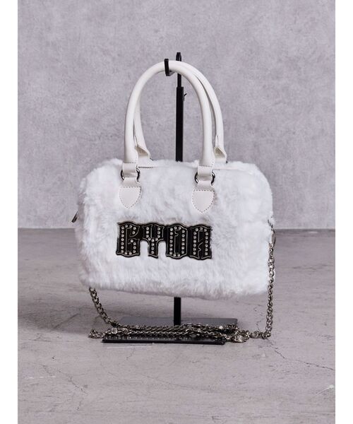 【　ま　】GYDA ノベルティ ボアバッグ ホワイト GYDA（ジェイダ） ハンドバッグ GYDA bijouプレートフェイクファーBAG