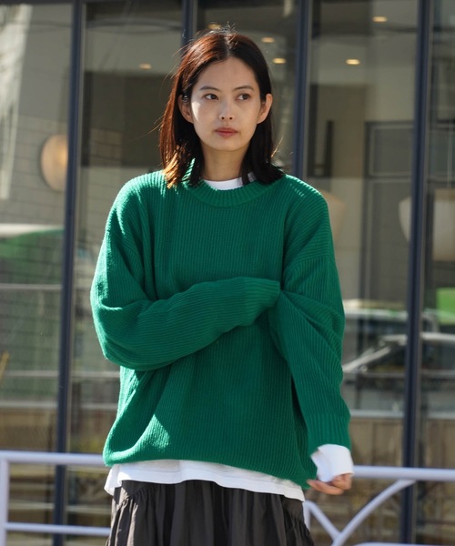 【BoTT】24AW クルーニット　緑 UNIT（NIXON） セーター ニット 「UNIIT/ユニット」7G オーバーサイズ