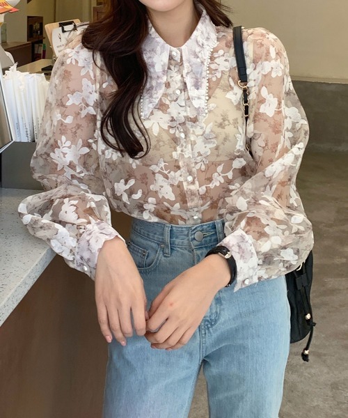 ブラウス シャツ 花柄シースルーブラウス レディース : ZOZOTOWN