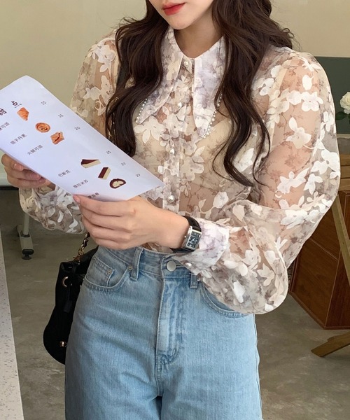 孔雀柄シースルーブラウス 孔雀柄シースルーブラウス