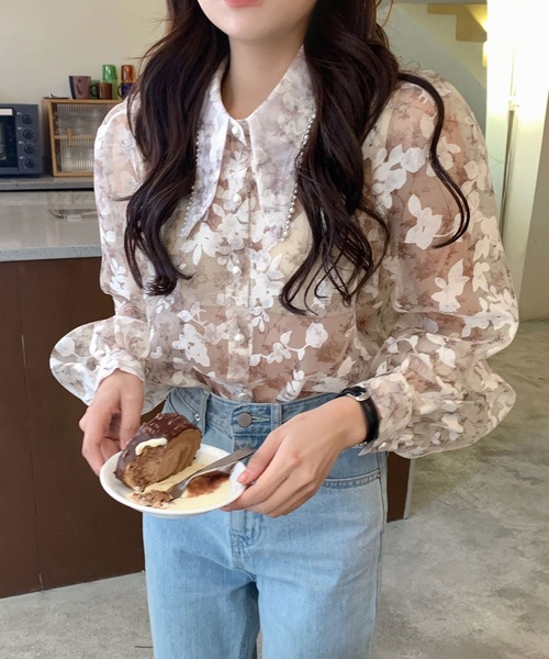 ブラウス シャツ 花柄シースルーブラウス レディース : ZOZOTOWN