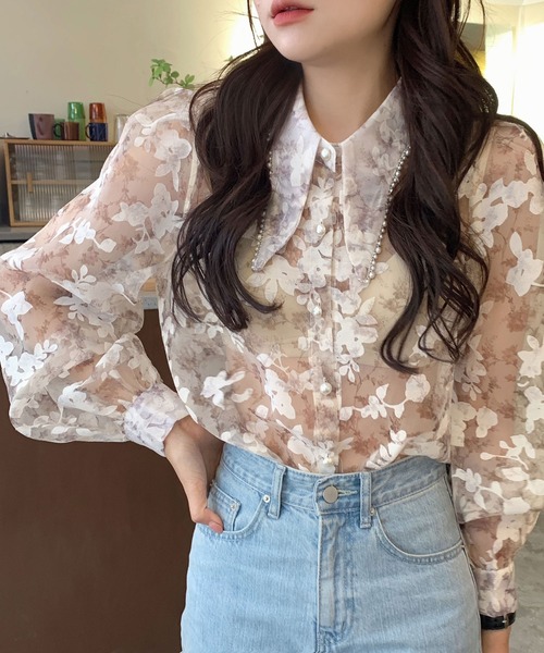 ブラウス シャツ 花柄シースルーブラウス レディース : ZOZOTOWN Yahoo