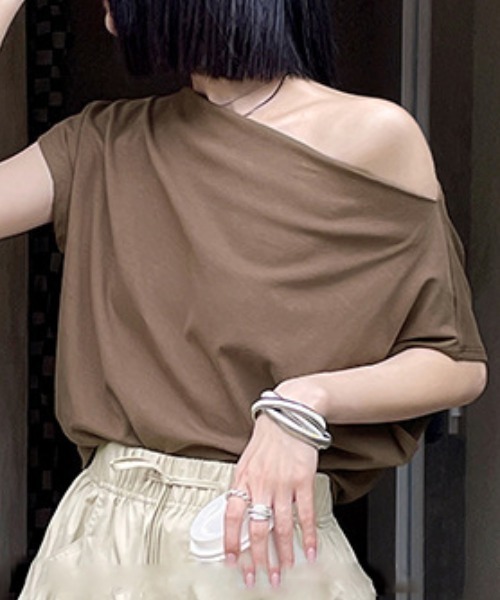 deux amour tシャツ 半袖 ワンショルダードレープトップス レディース