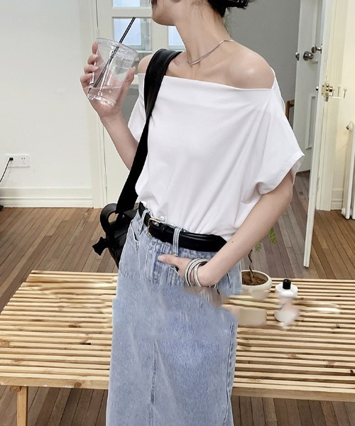 deux amour tシャツ 半袖 ワンショルダードレープトップス レディース