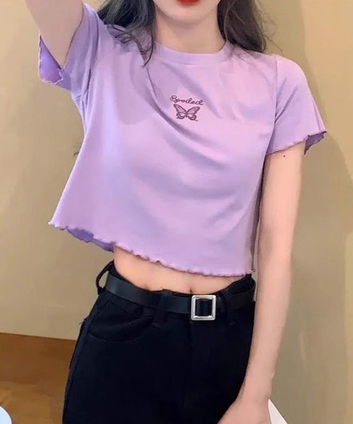 shopnikoniko tシャツ Tシャツ レディース バタフライ刺繍