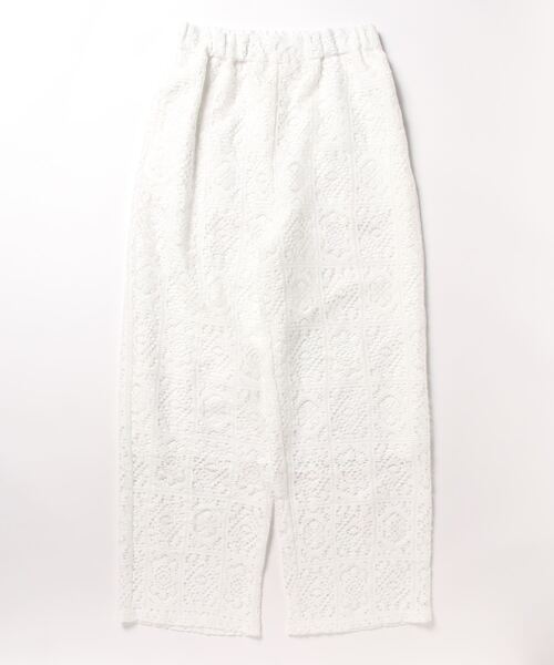 レース模様パンツ Jines パンツ ブロックレース ワイドパンツ レディース