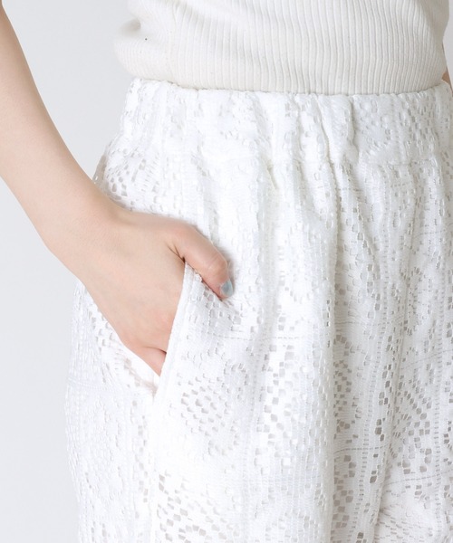 レースワイドパンツ 完売品 ZOZO古着より最安価 Jines パンツ ブロックレース ワイドパンツ レディース