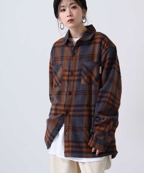 【美品】アンドワンダー　サーモネルチェックシャツ　アウトドア　カラビナ（728） and wander (アンドワンダー) thermonel check tunic / サーモネル