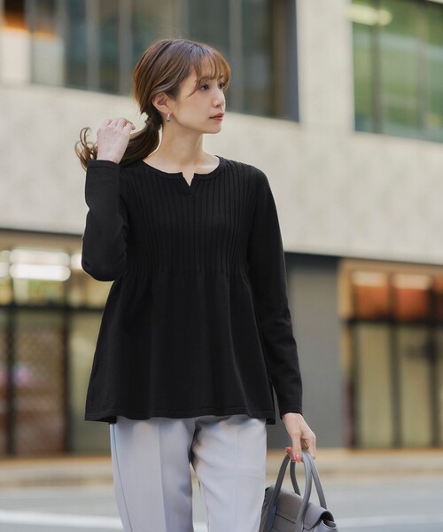 Tiaclasse ニット セーター 「洗える」リブ切り替えフレアニット