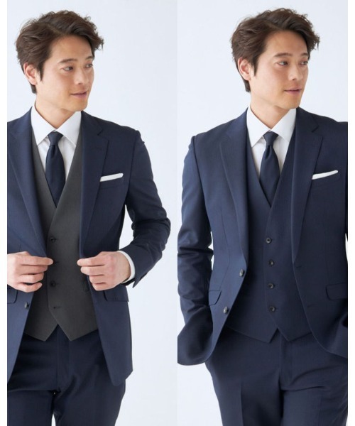 SUIT SELECT スリーピーススーツ チェック ネイビー Y6