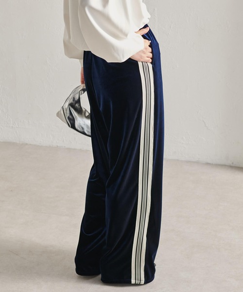 Kijun ラインパンツ RANAN パンツ サイドラインベロアトラックパンツ レディース