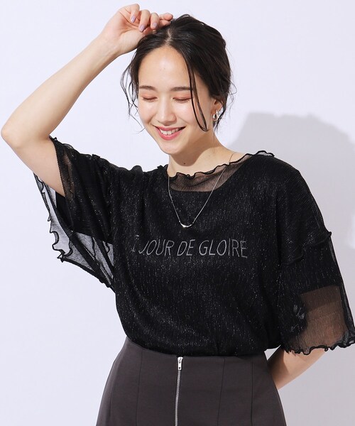 Cutie Blonde 「2点セット」ラメシアーTOPS × ロゴTシャツ