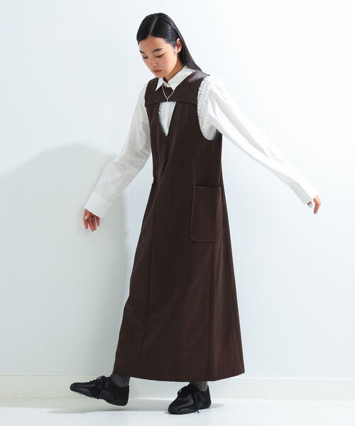 Ray BEAMS ワンピース フェイクレザー Vネック ノースリーブ 