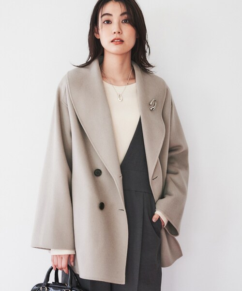 UNTITLED リバー素材 オーバーチェスターコート サンドベージュ