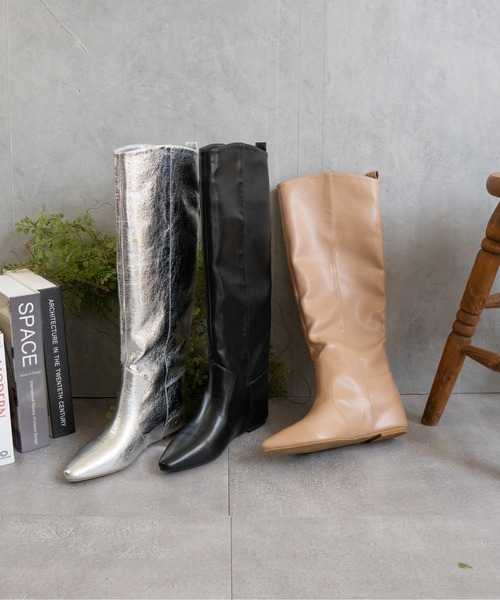 ブーツ インヒールワイドシャフトロングブーツ レディース : ZOZOTOWN