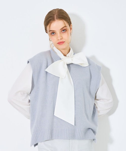qualite ブラウス シャツ デニムボウタイブラウス レディース