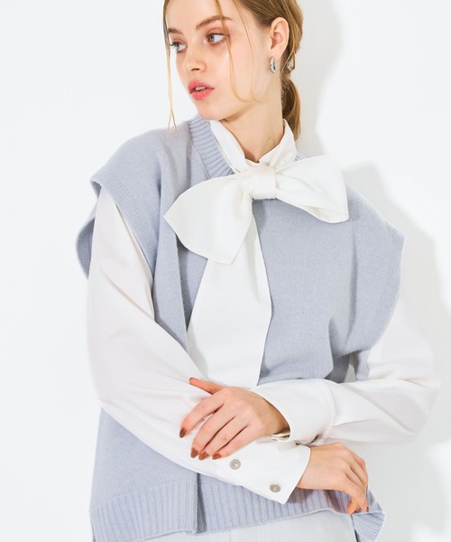 美品　qualiteブラウス qualite ブラウス シャツ デニムボウタイブラウス レディース