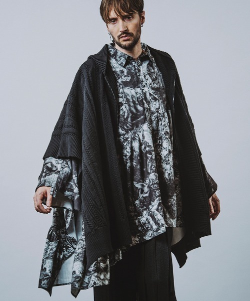 NO ID.（ノーアイディー） ポンチョ mpa3702-フーデッドZIPニット