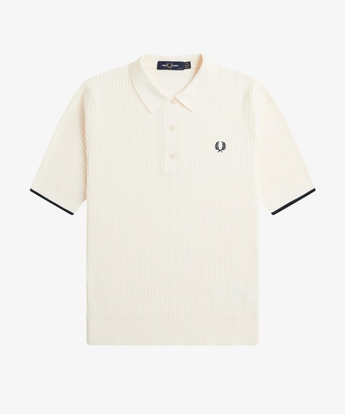 Fred Perry ホワイト 半袖ポロシャツ　リブ編み　レディース FRED PERRY ポロシャツ ポロ Ribbed Polo Shirt／リブポロシャツ