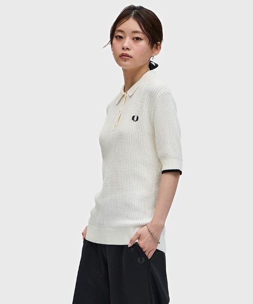 【即発送】FRED PERRY アイボリー ニットポロシャツ JP 8 FRED PERRY アイボリー ニットポロシャツ JP 8 トップス