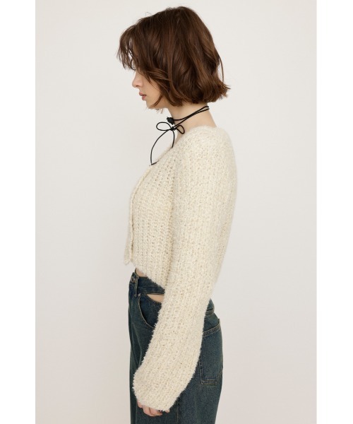 SLY ニットカーディガン　テープヤーン　スラント　ネック　カーデ SLY カーディガン TAPE YARN SLANT NECK CD テープヤーン