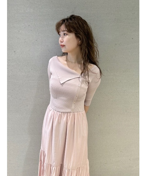 LILY BROWN ワンピース アシメカラーニットコンビワンピース