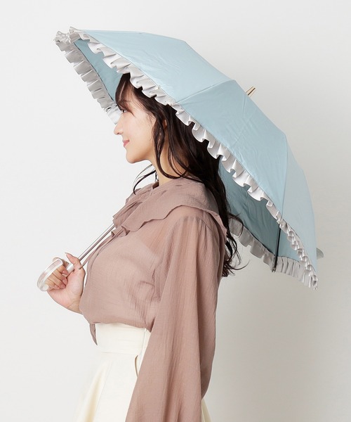 LANVIN フリル付きブラック日傘 ランバン コレクション LANVIN COLLECTION 晴雨兼用日傘
