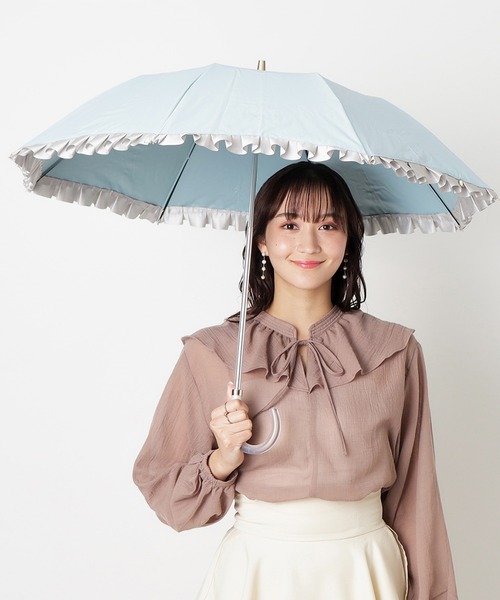 ほぼ新品 ランバン コレクション フリル 日傘 1級遮光 晴雨兼用 WEB限定】晴雨兼用折りたたみ日傘 バンブー フリル 1級遮光 遮熱