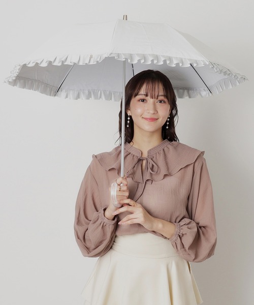 LANVIN en Bleu 遮光晴雨兼用 折りたたみ日傘 ’シャイニーフリル’ セール】遮光 晴雨兼用 折りたたみ日傘 'シャイニーフリル