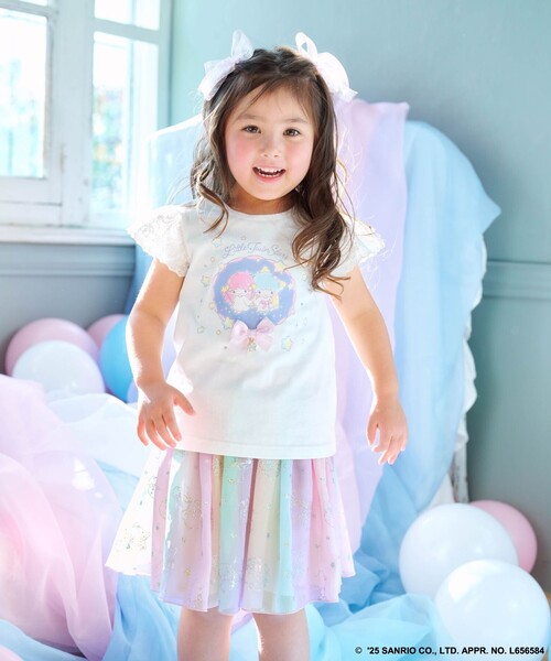 メゾピアノ　130  サンリオ　キキ&ララ　チュールフレア袖Ｔシャツ　キキララ Sanrio charactersキキ&ララ】チュールフレア袖Tシャツ(100cm